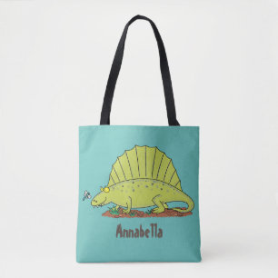 Cute green dimetrodon cartoon illustration draagtas