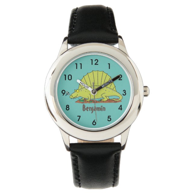 Cute green dimetrodon cartoon illustration horloge (Voorkant)