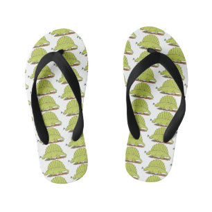Cute green dimetrodon cartoon illustration kinder teenslippers