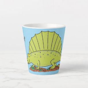 Cute green dimetrodon cartoon illustration latte mok