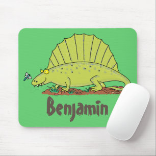 Cute green dimetrodon cartoon illustration muismat