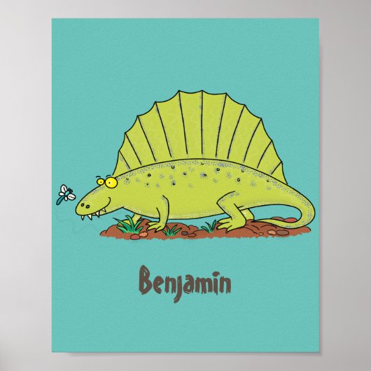 Cute green dimetrodon cartoon illustration poster (Voorkant)