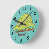 Cute green dimetrodon cartoon illustration ronde klok (Hoek)