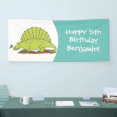 Cute green dimetrodon cartoon illustration spandoek (Beurs)