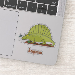 Cute green dimetrodon cartoon illustration sticker