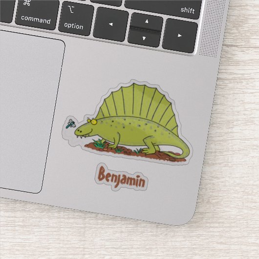 Cute green dimetrodon cartoon illustration sticker (Detail)