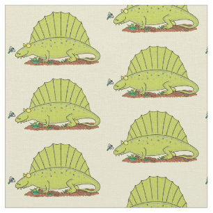 Cute green dimetrodon cartoon illustration stof