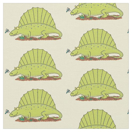 Cute green dimetrodon cartoon illustration stof (Close Up)