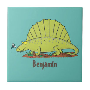 Cute green dimetrodon cartoon illustration tegeltje