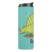 Cute green dimetrodon cartoon illustration thermosbeker (Gedraaid links)