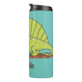Cute green dimetrodon cartoon illustration thermosbeker (Geroteerd rechts)