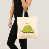 Cute green dimetrodon cartoon illustration tote bag (Voorkant (product))