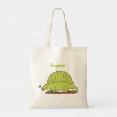 Cute green dimetrodon cartoon illustration tote bag (Achterkant)