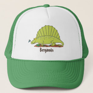 Cute green dimetrodon cartoon illustration trucker pet