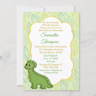 Cute Green Dinosaur Baby shower Invitation Kaart