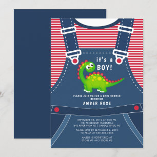 Cute Green Dinosaur Baby shower Invitation Kaart