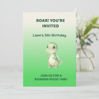 Cute Green Dinosaur Birthday Invitation | Personal Kaart