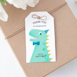 Cute Green Dinosaur Birthday Party Dank u voor Cadeaulabel