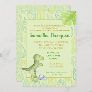 Cute Green Dinosaur Boy Baby shower Invitation Kaart