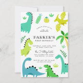 Cute Green Dinosaur Boy Birthday Party Kaart (Voorkant)