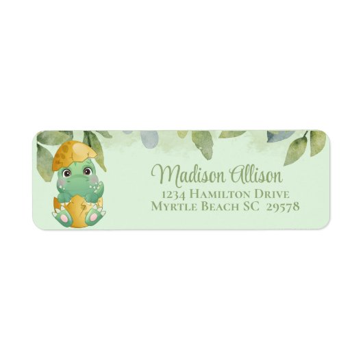 Cute Green Dinosaur Boys Baby shower Etiket (Voorkant)