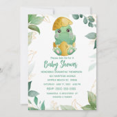 Cute Green Dinosaur Boys Baby shower Invitation (Devant)