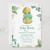 Cute Green Dinosaur Boys Baby shower Invitation (Devant)