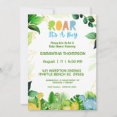 Cute Green Dinosaur Boys Baby shower Invitation (Devant)