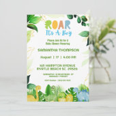 Cute Green Dinosaur Boys Baby shower Invitation (Debout devant)