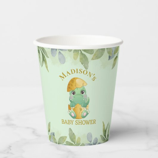 Cute Green Dinosaur Boys Baby shower Papieren Bekers (Voorkant)