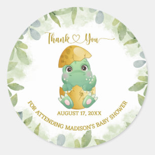 Cute Green Dinosaur Boys Baby shower Ronde Sticker