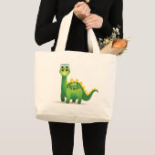 Cute green dinosaur cartoon grote tote bag (Voorkant (product))