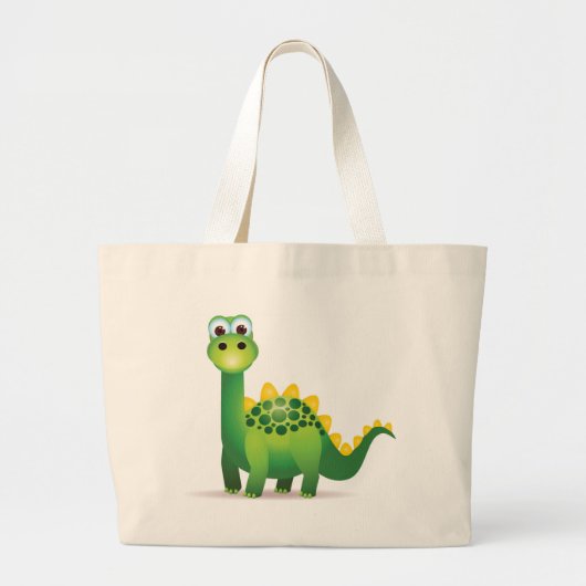 Cute green dinosaur cartoon grote tote bag (Voorkant)