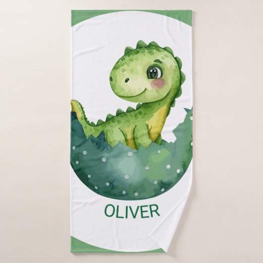 Cute Green Dinosaur Custom Watercolor Pastel (Serviette de bain)