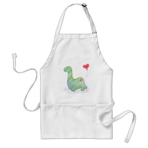 Cute Green Dinosaur met I Love You Heart Balloon Standaard Schort