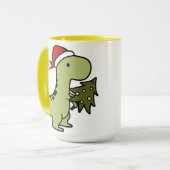 Cute green Dinosaur met kerstboom Mok (Voorkant links)