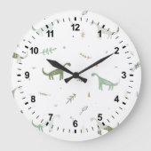 Cute Green Dinosaur Pattern Grote Klok (Voorkant)