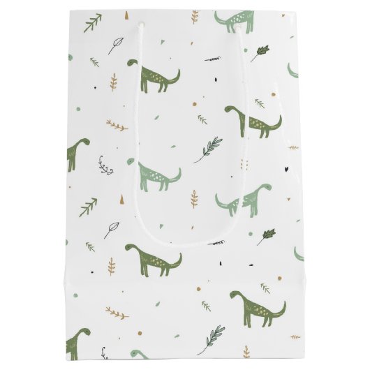Cute Green Dinosaur Pattern Medium Cadeauzakje (Achterkant)