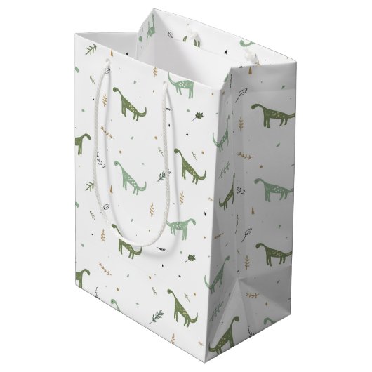 Cute Green Dinosaur Pattern Medium Cadeauzakje (Achterkant Gekanteld)