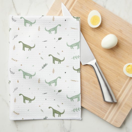 Cute Green Dinosaur Pattern Theedoek (Quarter Fold)