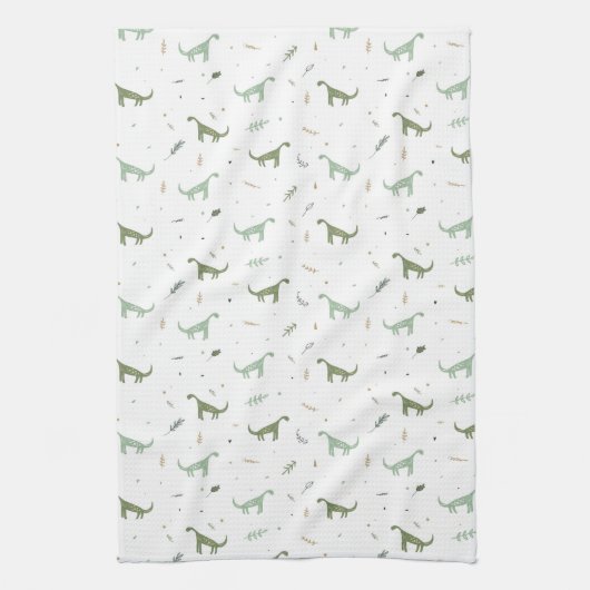 Cute Green Dinosaur Pattern Theedoek (Verticaal)