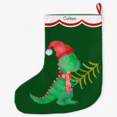 Cute Green Dinosaur Personalized Grote Kerstsok (Achterkant)