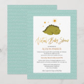 Cute Green Dinosaur Virtual Baby shower Kaart (Voorkant / Achterkant)