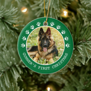 Cute Green Dog Paw Prints Lijst Kerstmis Keramisch Ornament