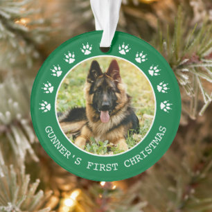 Cute Green Dog Paw Prints Lijst Kerstmis Ornament