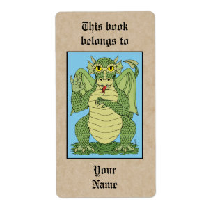 Cute Green Dragon Bookplaat Etiket