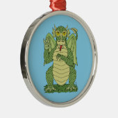 Cute Green Dragon Metalen Ornament (Rechts)