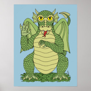 Cute Green Dragon Poster