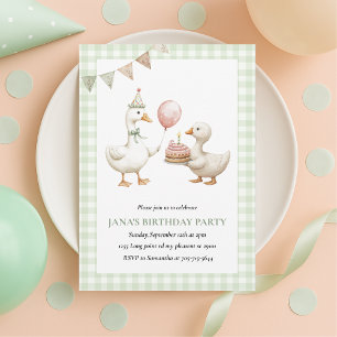 Cute Green Duck Invitation Anniversaire   Aquarell