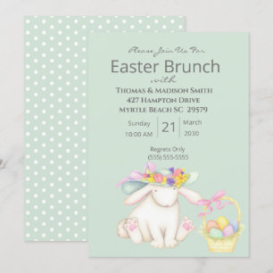 Cute Green Easter Basket Bunny Brunch Uitnodiging